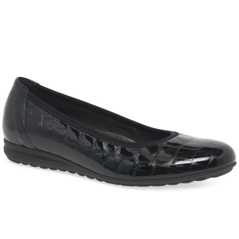 Gabor Black Croc Patent Splash γυναικεία Casual αντλίες μπαλέτου